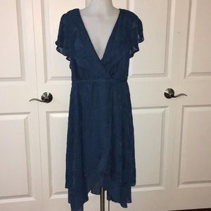 Teal wrap dress with lace